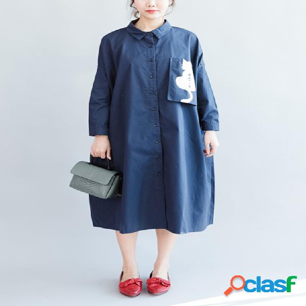 Casual Cat impresos vestidos de camisa para mujeres