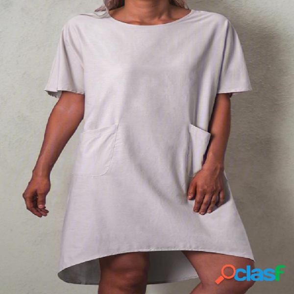 Casual color liso manga corta Plus Talla Vestido con