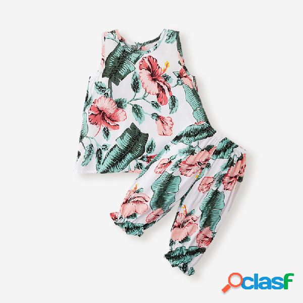 Conjunto de ropa informal sin mangas con estampado floral