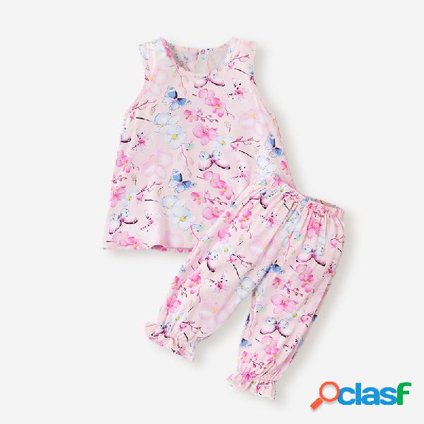 Conjunto de ropa informal sin mangas con estampado floral de