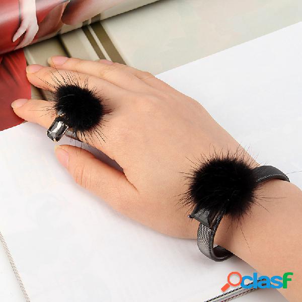 Declaración Piel de piel de visón Bola de cristal pulsera
