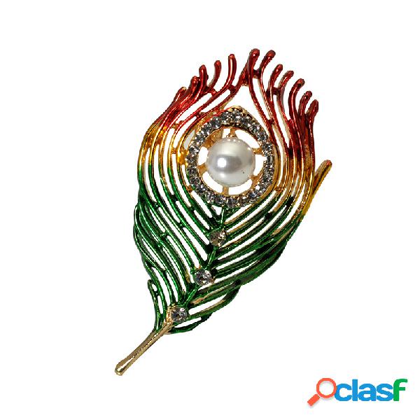 Diseño de moda broches de perlas de hojas coloridas blusa