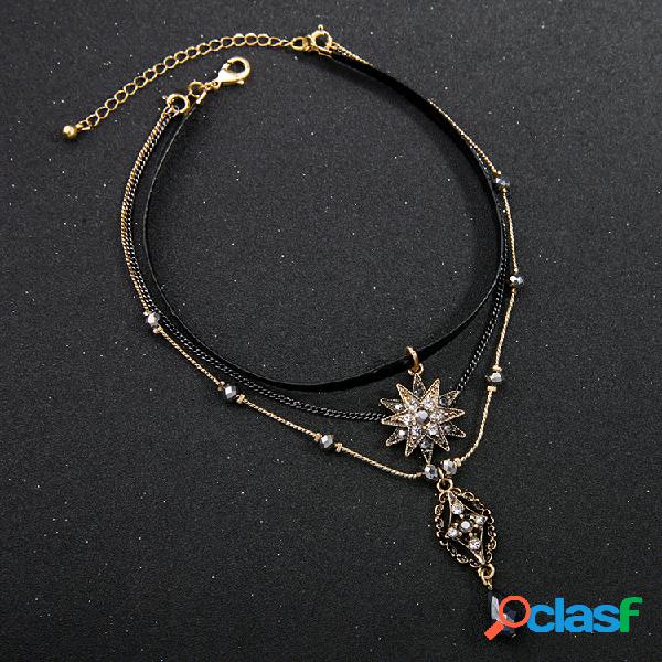 Elegante collar de gargantilla de estrella de múltiples