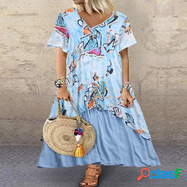 Estampado de graffiti Patchwork Manga corta Plus Talla Maxi