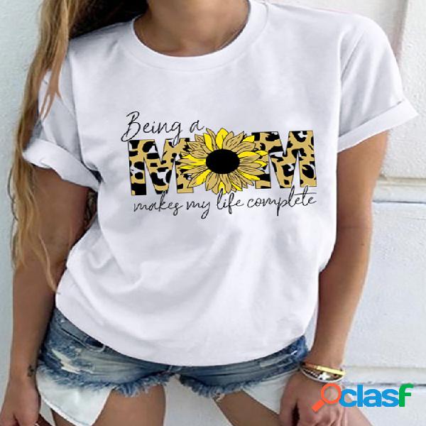 Flower Leopard Letter Print camiseta de manga corta para