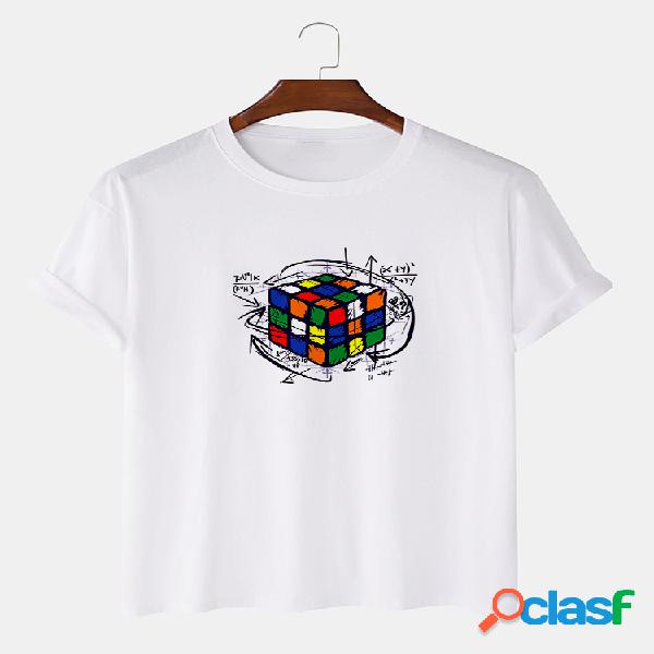 Hombre 100% algodón Fun Cube Camiseta casual estampada