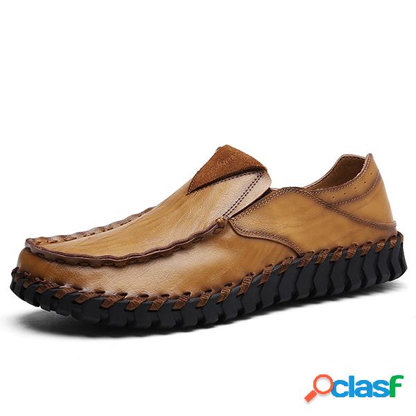 Hombre Piel cosida a mano Soft Mocasines casuales sin