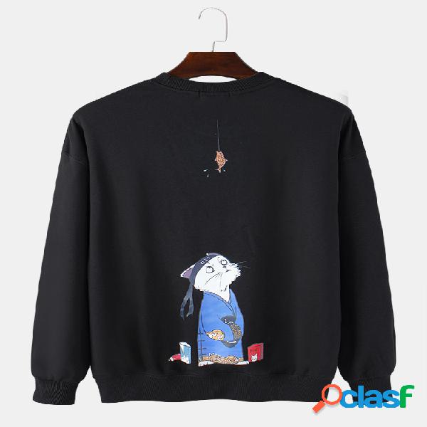 Hombre espalda Gato & Fish Letter Print Cotton Relaxed Fit