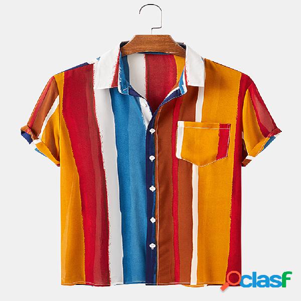 Hombres Colorful Rayas Impresas Playa Casual Camisa