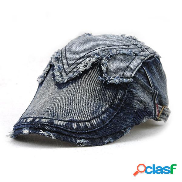 Hombres Mujer Casual Cotton Denim Beret Cap UV Protección