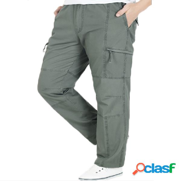 Hombres Plus Tamaño Multi-bolsillo Color sólido Suelto