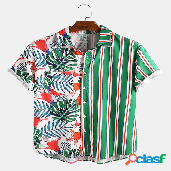 Hombres Tropical Print Rayas Patchwork Casual Holiday Curved