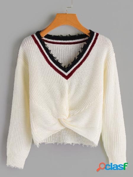 Jersey de punto con cuello en V blanco