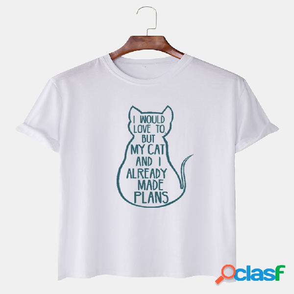 Lema para hombre Gato Camisetas de algodón con cuello en O