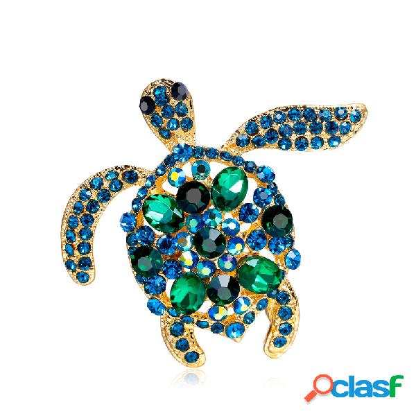 Lindo Verde Azul Rhinestone Tortuga Broches Moda Tortuga