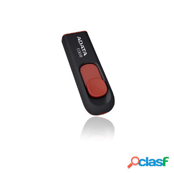 Memoria USB Adata C008, 64GB, USB 2.0, Negro/Rojo