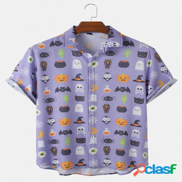 Men Fun Cartoon Halloween Impreso Casual dobladillo curvo