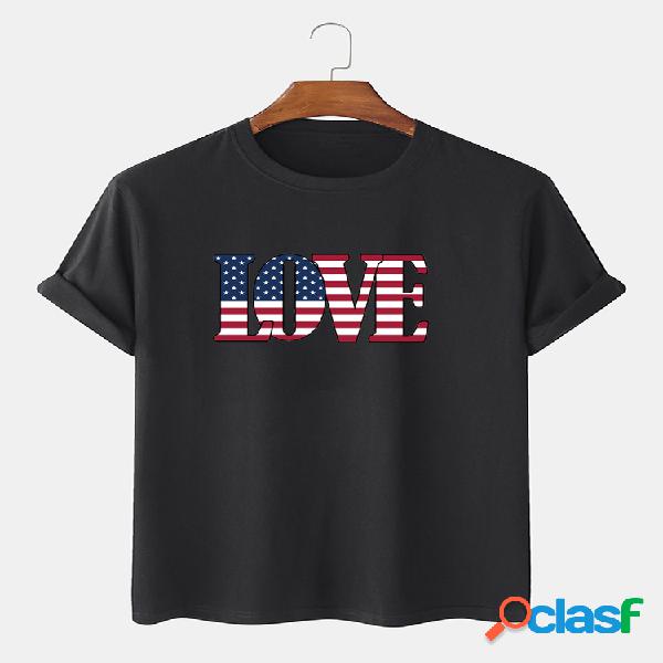 Mens Love America Patrón Camisetas de manga corta 100%