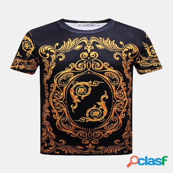 Mens Summer Creative 3D Printed Round Cuello Camiseta casual