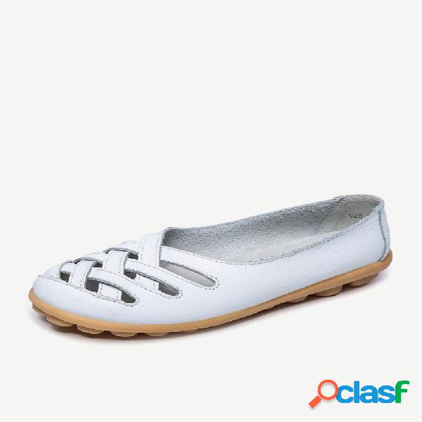 Mocasines casuales transpirables de cuero con aberturas slip