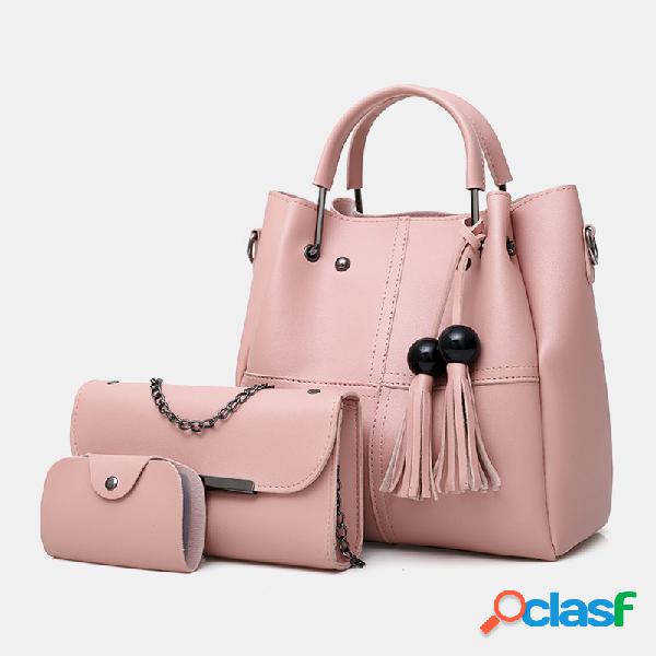 Mujer 3Pcs Tassel Multi-function Handbag Crossbody Bolsa