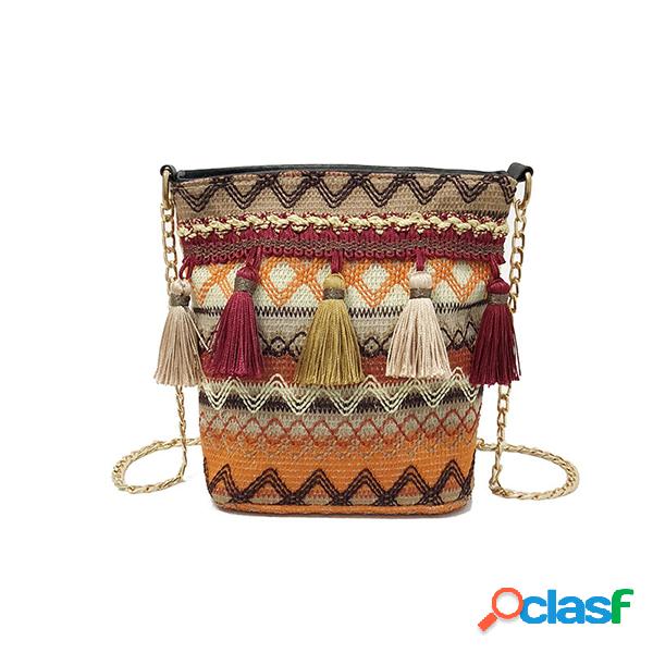 Mujer Bandolera National con borlas tejidas Bolsa Chic