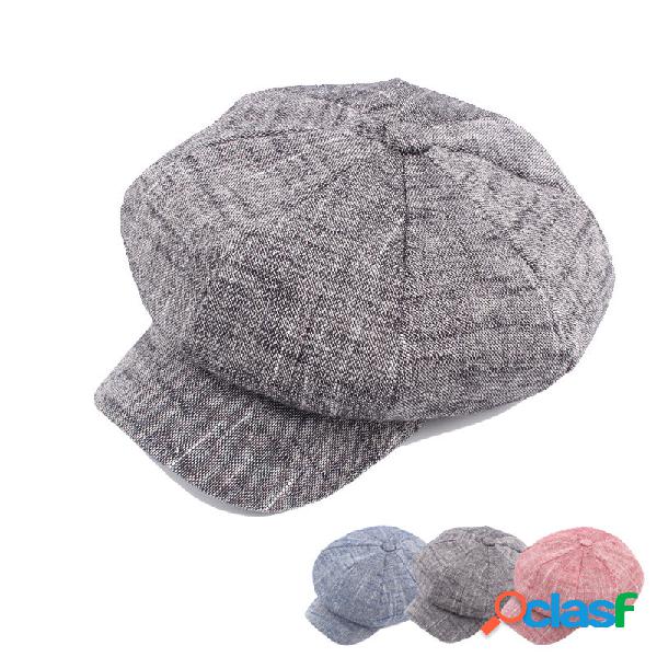 Mujer Hombres vendimia Gorro octogonal de lino Sombrero