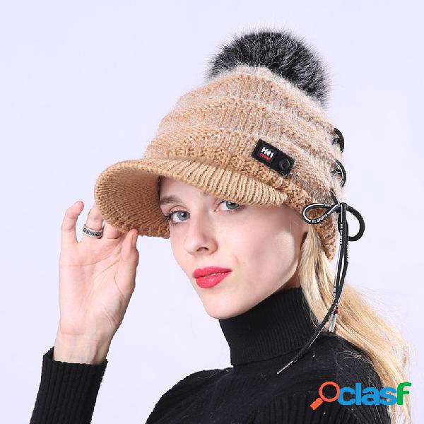 Mujer Invierno de punto Plus Velvet Warm Cap Big Cabello