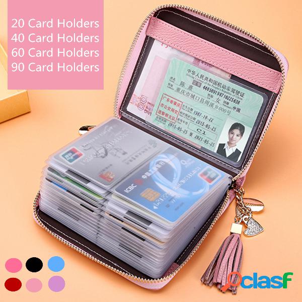 Mujer Piel Genuina Business Zipper 90 Ranuras para tarjetas