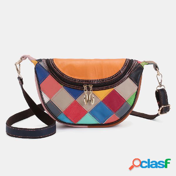 Mujer Piel Genuina Crossbody patchwork Bolsa