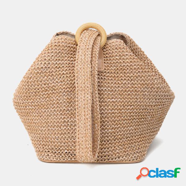 Mujer Travel Summer Beach Hombro de bolso de paja de gran