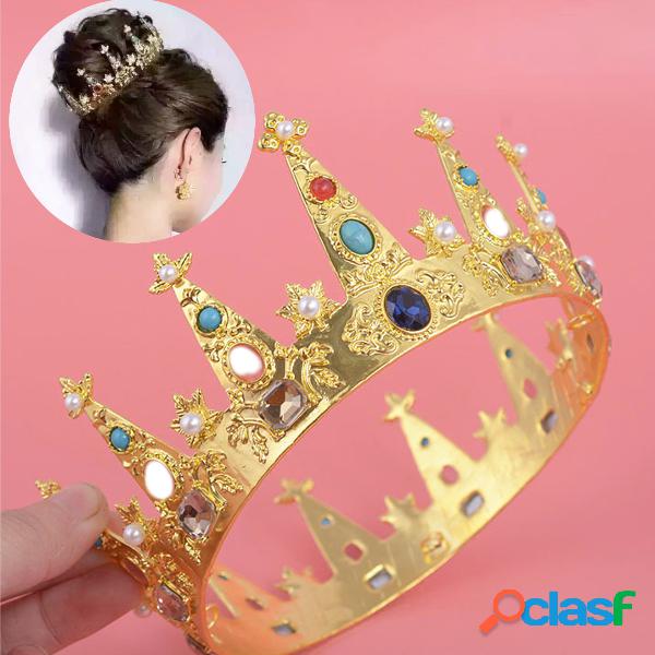 Novia Cristal Diamante Espumoso Rhinestone Corona Oro Rey