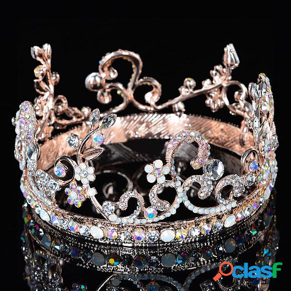 Novia Flor de oro rosa Hoja Cristal Diamante Boda Corona