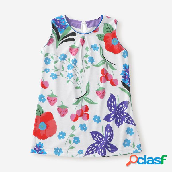 O-cuello sin mangas con estampado floral para niñas Casual