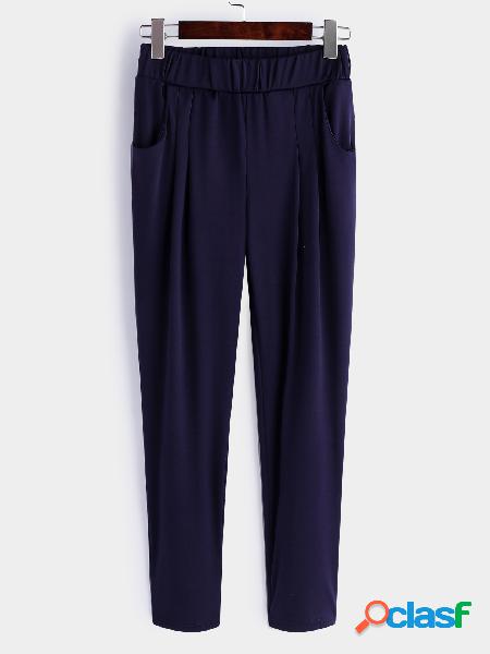 Pantalones de cintura elástica azul oscuro con diseño de
