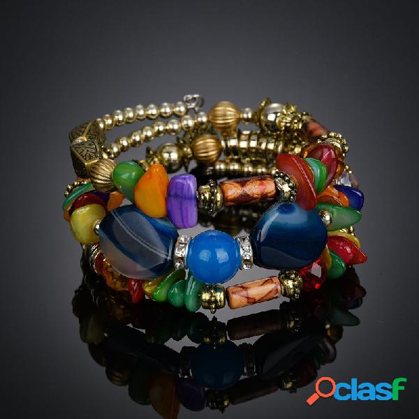 Pulsera retro de múltiples capas con cuentas de ágata de