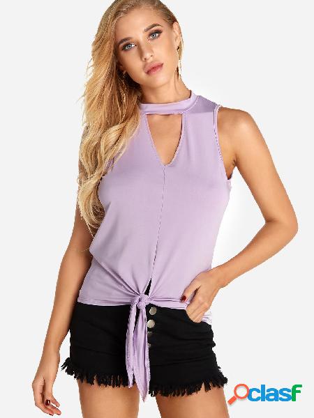 Purple Cut Out Plain Halter Lace Up Diseño Camis