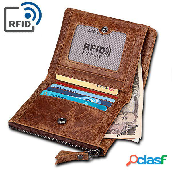RFID 5 titulares de tarjetas vendimia Piel Genuina Coin