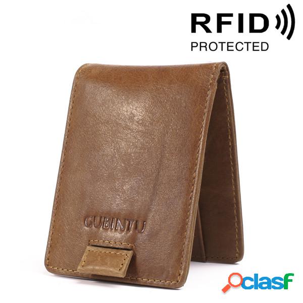 RFID Cartera antimagnética de cuero genuino con ranuras de