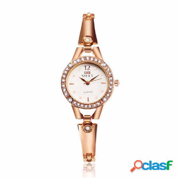 Reloj de Lujo SOXY Simple Aleación de Oro Rosa Rhinestone