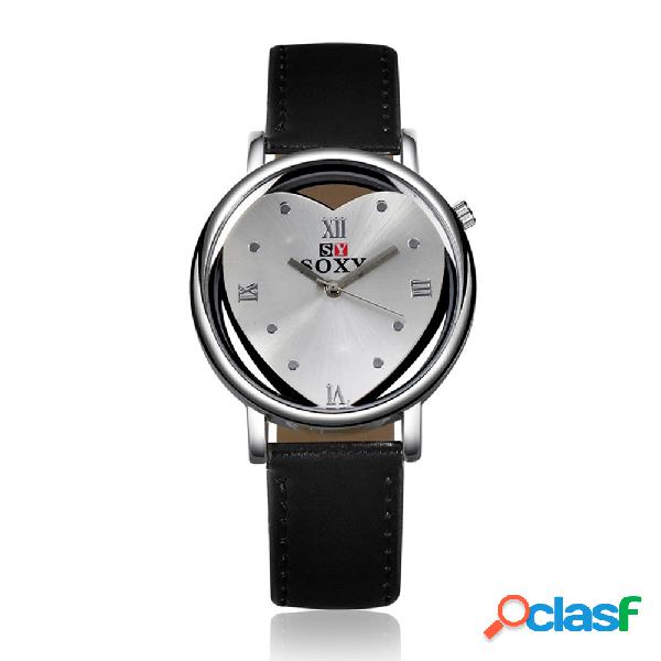 Reloj simple del cuero del corazón de la aleación del