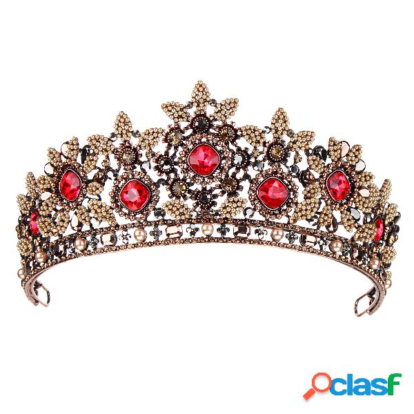 Retro Rhinestones rojos Hairband Vintage barroco tiaras boda