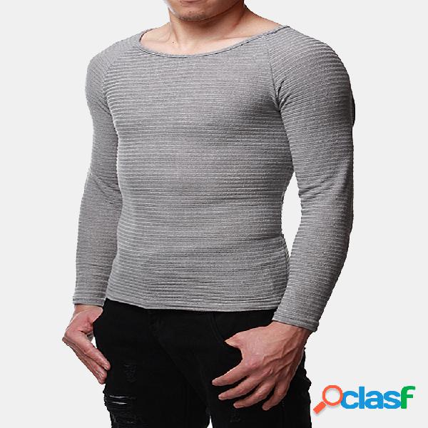 Sudadera a rayas para hombre Cuello Suéter suéter Aptitud