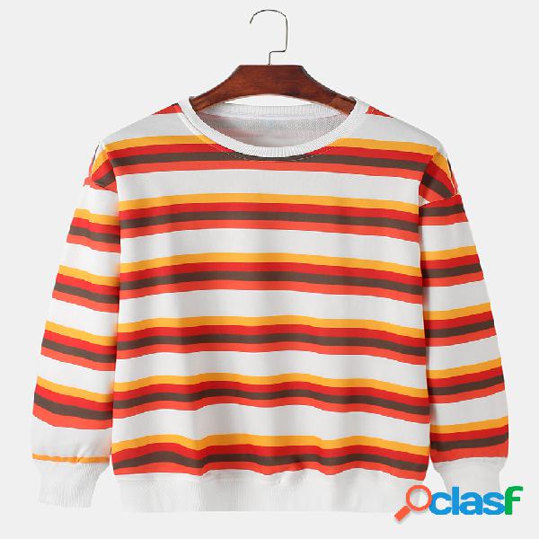 Sudadera con cuello redondo de algodón a rayas multicolor