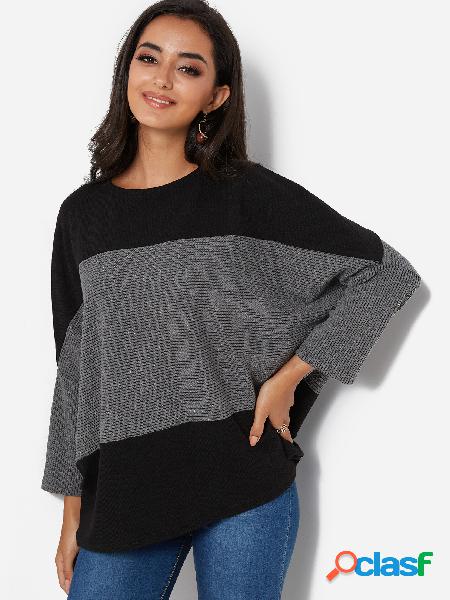 Suéter de cuello redondo gris manga suelta suéter