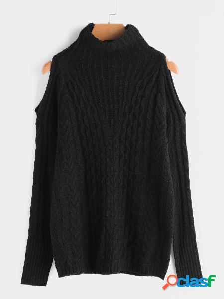 Suéter de punto con cuello alto negro y corte alto