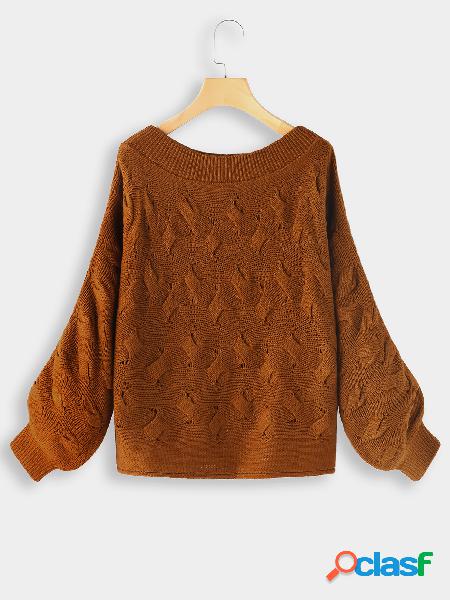 Suéter de punto torcido marrón de un hombro