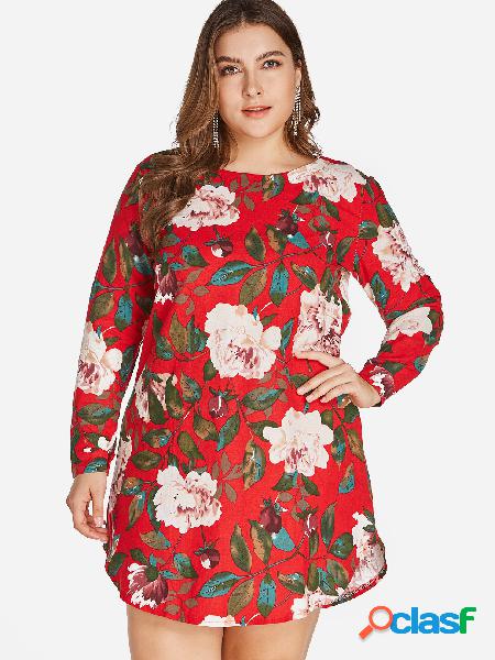 Tallas grandes, mini vestido con estampado floral rojo