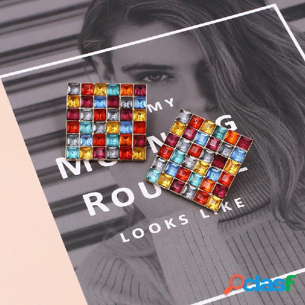 Trendy Square Rhinestone Earrings Colorful Diamond Ear Stub