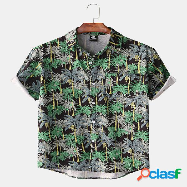 Tropical para hombre Planta Coco Manga corta hawaiana con
